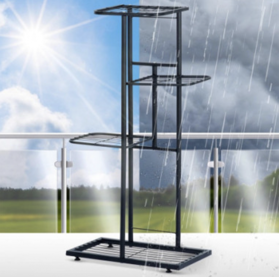 Blomsterställ i metall svart 4 nivåer 80 cm – modernt växtställ för hem och kontor